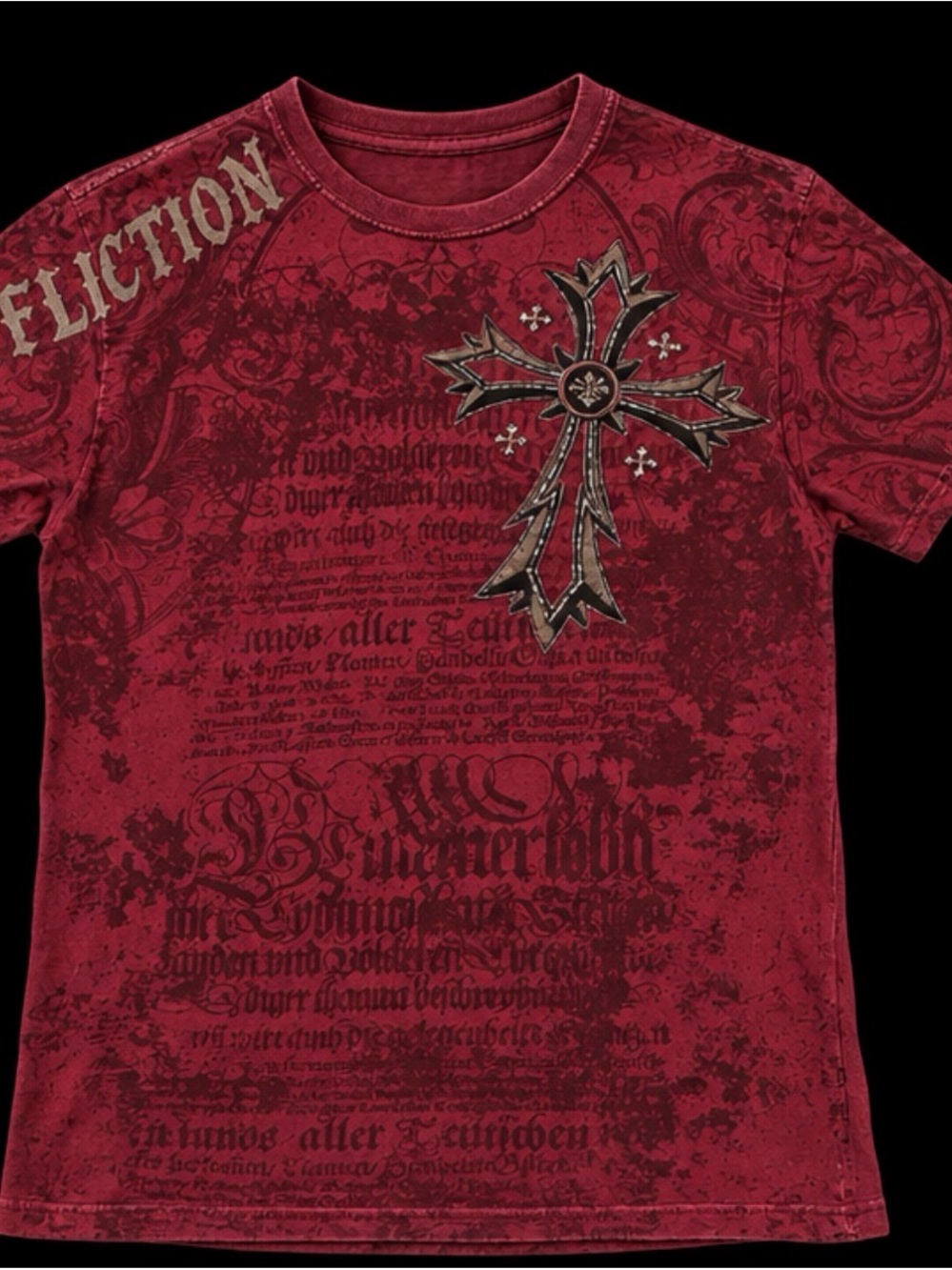 Affliction Red Short Sleeve Graphic Cross Tee